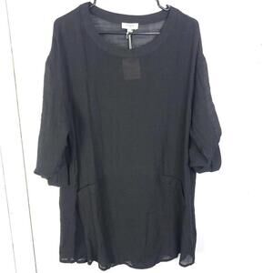 Umgee Top Womens Small Textured Pockets Roll Tab Sleeve New Black Layer